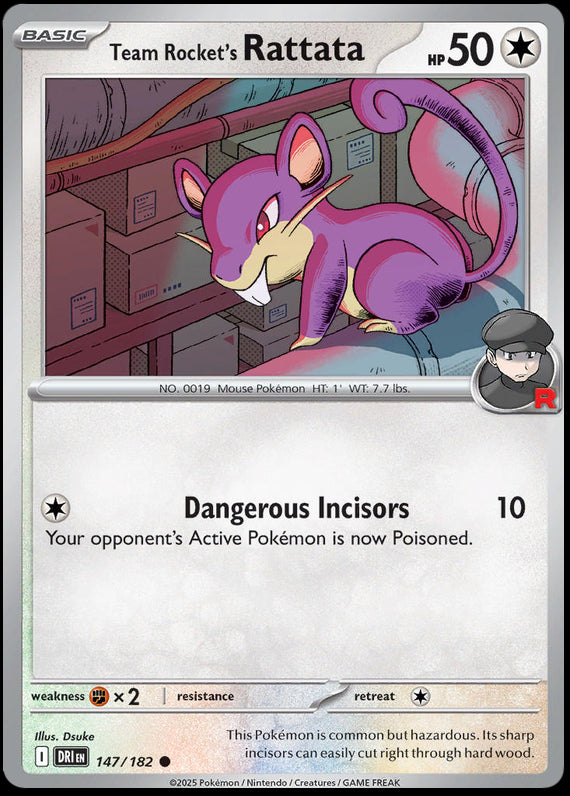Team Rockets Rattata (147/182) Scarlet and Violet Destined Rivals Reverse Holo Common Pokemon Card TCG