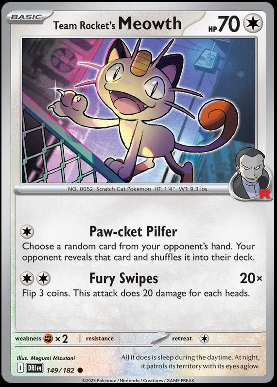 Team Rockets Meowth (149/182) Scarlet and Violet Destined Rivals Common Pokemon Card TCG