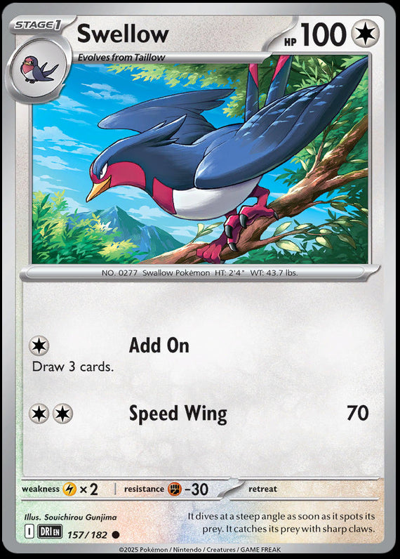 Swellow (157/182) Scarlet and Violet Destined Rivals Reverse Holo Common Pokemon Card TCG