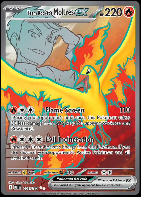 Team Rockets Moltres ex (208/182) Scarlet and Violet Destined Rivals Ultra Rare Pokemon Card TCG
