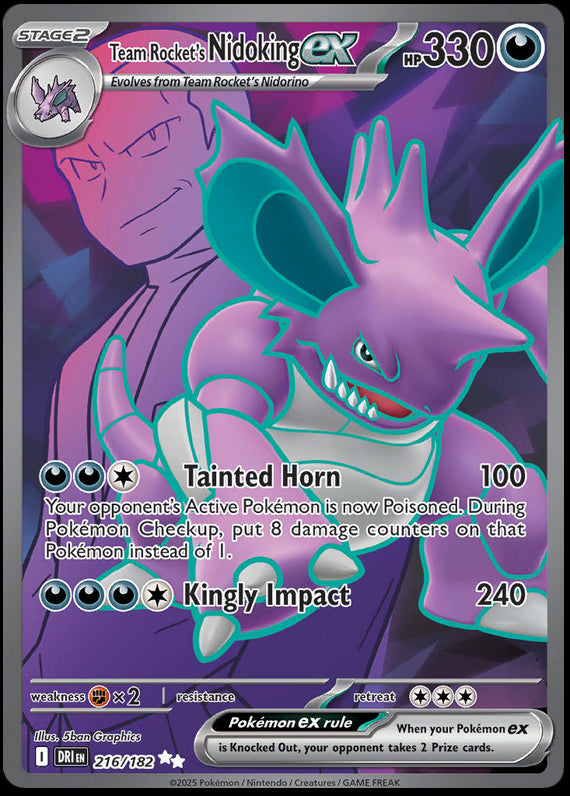 Team Rockets Nidoking ex (216/182) Scarlet and Violet Destined Rivals Ultra Rare Pokemon Card TCG