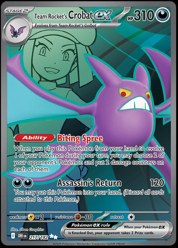 Team Rockets Crobat ex (217/182) Scarlet and Violet Destined Rivals Ultra Rare Pokemon Card TCG