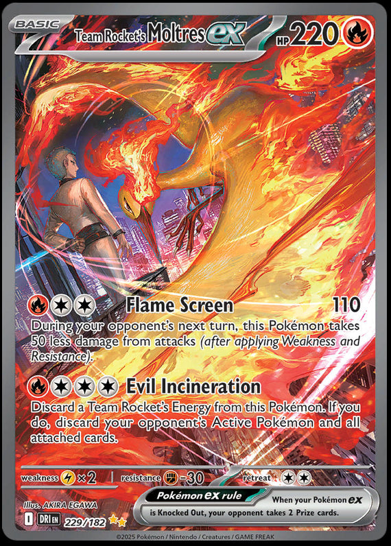 Team Rockets Moltres ex (229/182) Scarlet and Violet Destined Rivals Special Illustration Rare Pokemon Card TCG