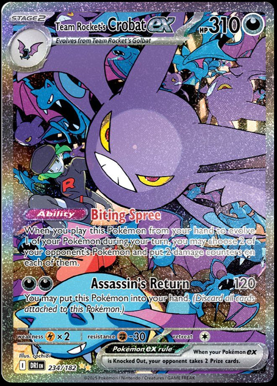 Team Rockets Crobat ex (234/182) Scarlet and Violet Destined Rivals Special Illustration Rare Pokemon Card TCG