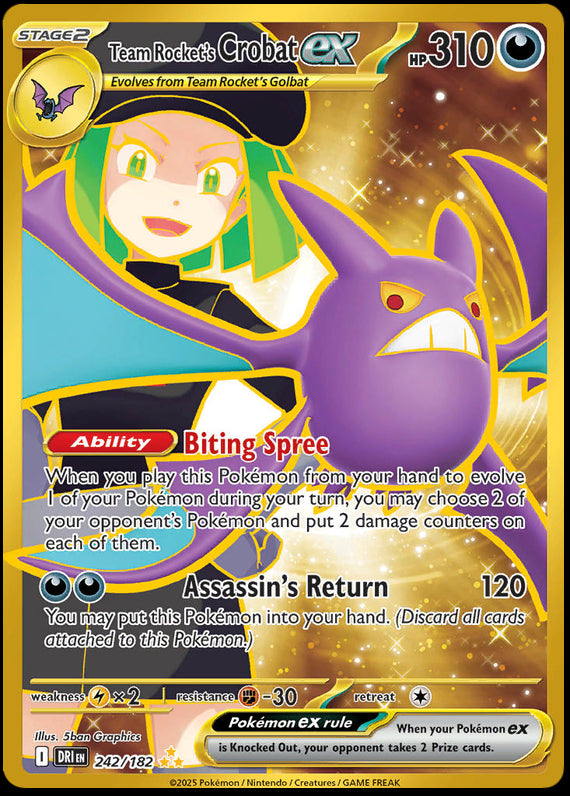 Team Rockets Crobat ex (242/182) Scarlet and Violet Destined Rivals Hyper Rare Pokemon Card TCG
