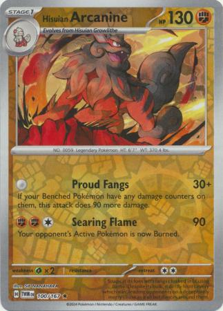 Hisuian Arcanine 100/167 SV Twilight Masquerade Reverse Holo Rare Pokemon Card TCG Near Mint
