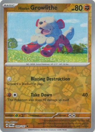 Hisuian Growlithe 099/167 SV Twilight Masquerade Reverse Holo Common Pokemon Card TCG Near Mint