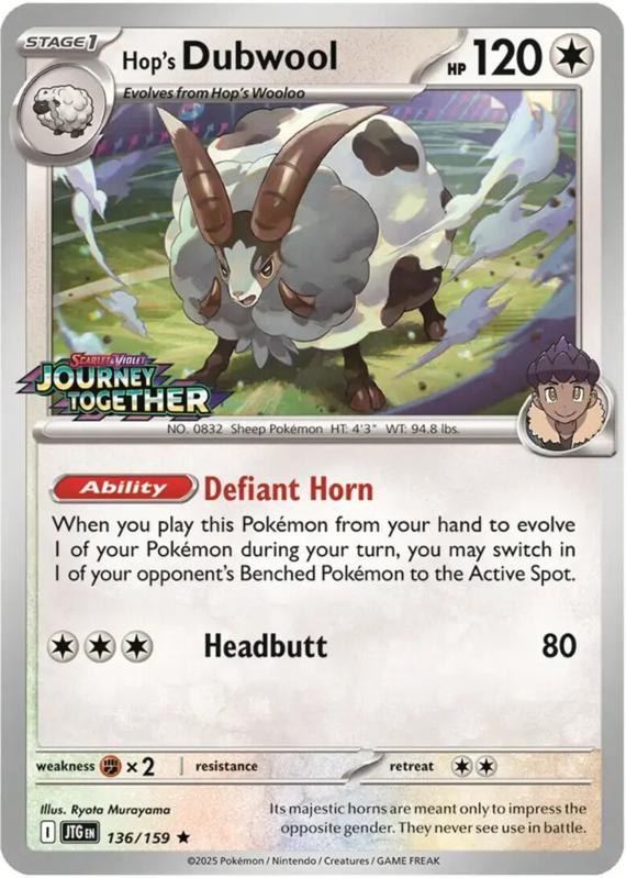 Hops Dubwool (136/180) Scarlet and Violet Journey Together Reverse Holo Rare Pokemon Card TCG Near Mint