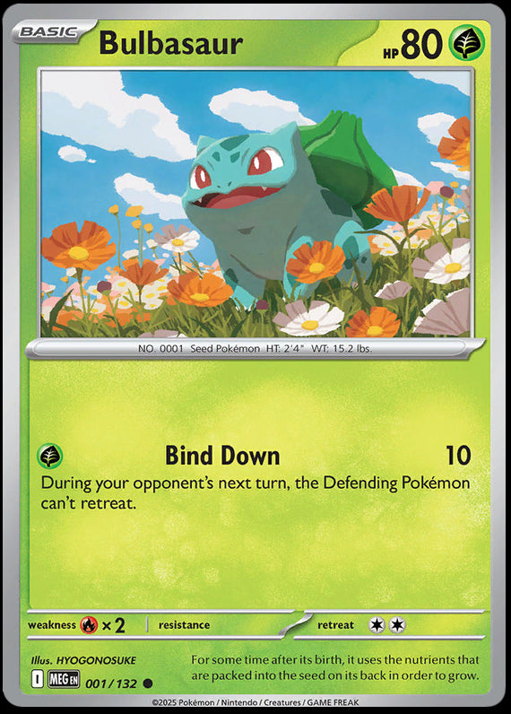Bulbasaur (1/132) Mega Evolution Base Set Reverse Holo Common Pokemon Card TCG