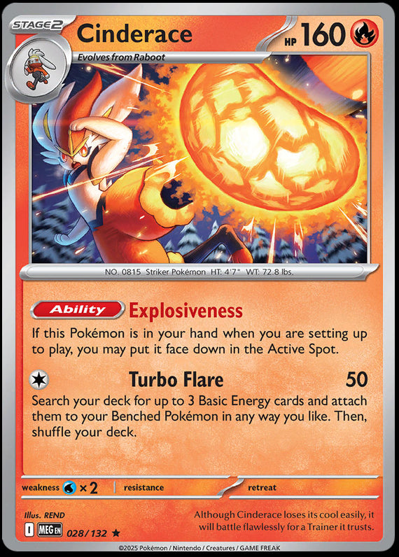 Cinderace (28/132) Mega Evolution Base Set Reverse Holo Rare Pokemon Card TCG