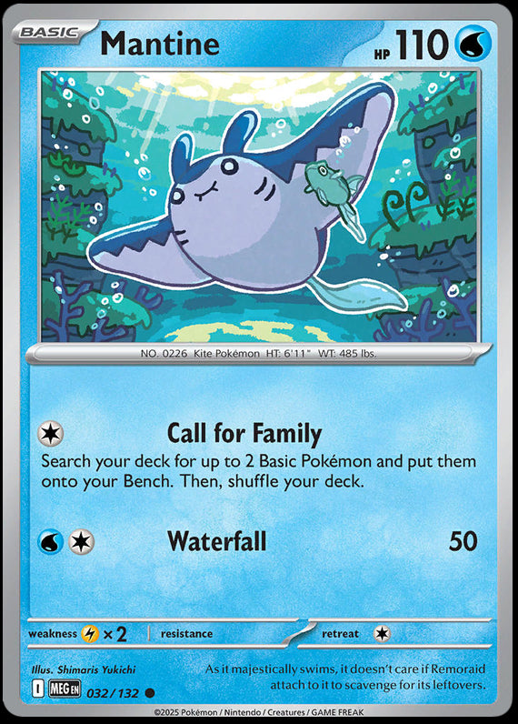 Mantine (32/132) Mega Evolution Base Set Reverse Holo Common Pokemon Card TCG