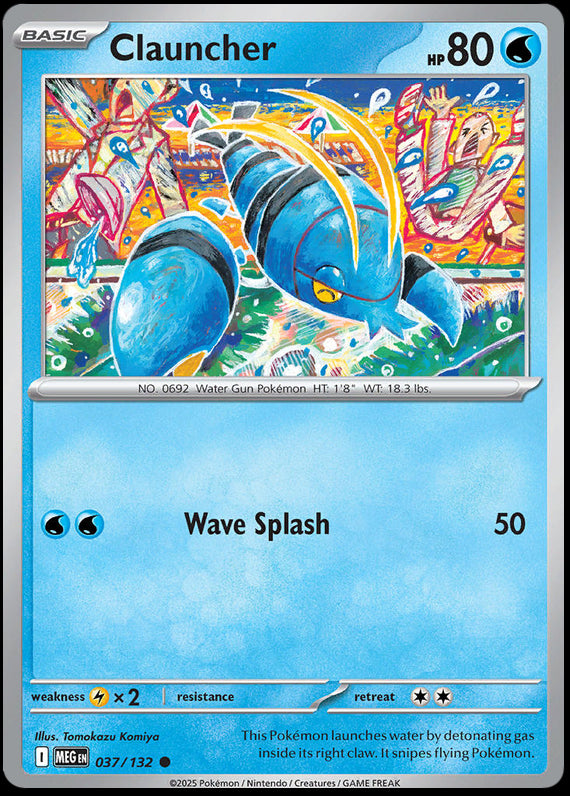 Clauncher (37/132) Mega Evolution Base Set Reverse Holo Common Pokemon Card TCG