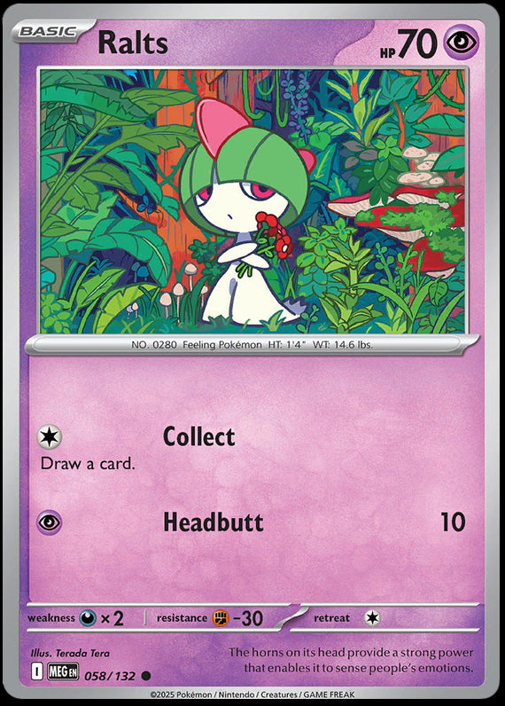 Ralts (58/132) Mega Evolution Base Set Reverse Holo Common Pokemon Card TCG