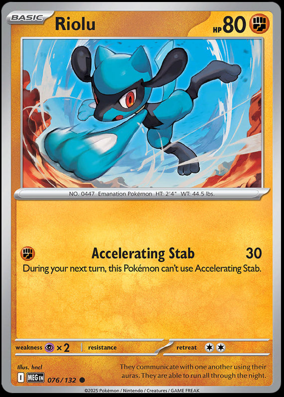 Riolu (76/132) Mega Evolution Base Set Reverse Holo Common Pokemon Card TCG