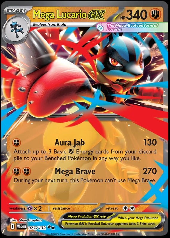 Mega Lucario ex (77/132) Mega Evolution Base Set Double Rare Pokemon Card TCG