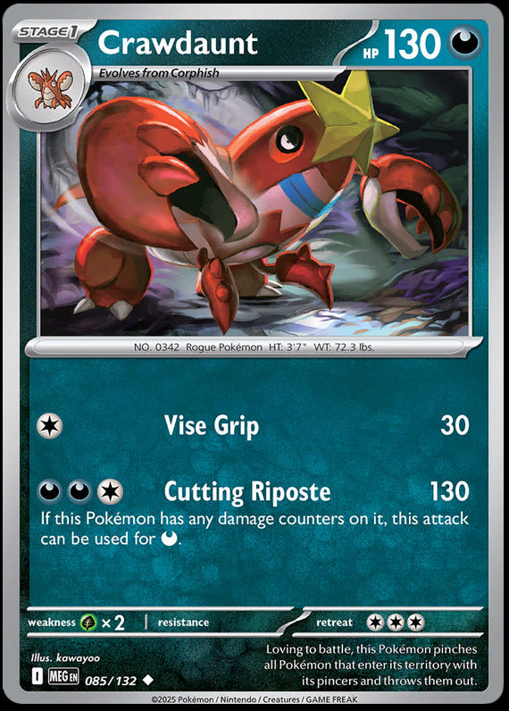 Crawdaunt (85/132) Mega Evolution Base Set Uncommon Pokemon Card TCG
