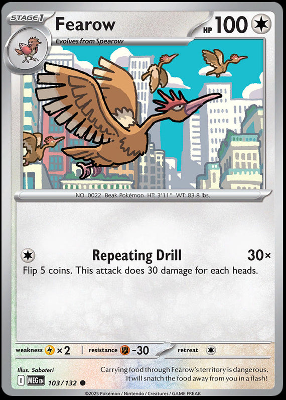 Fearow (103/132) Mega Evolution Base Set Reverse Holo Common Pokemon Card TCG