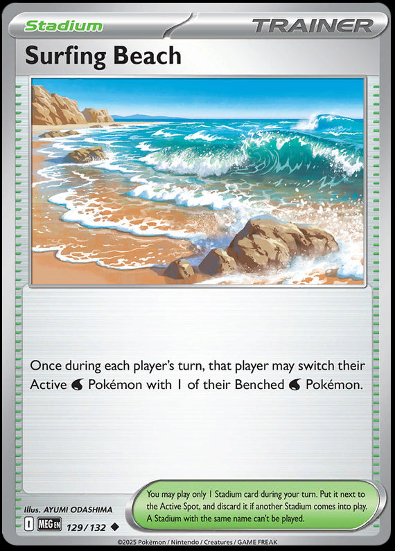 Surfing Beach (129/132) Mega Evolution Base Set Reverse Holo Uncommon Pokemon Card TCG