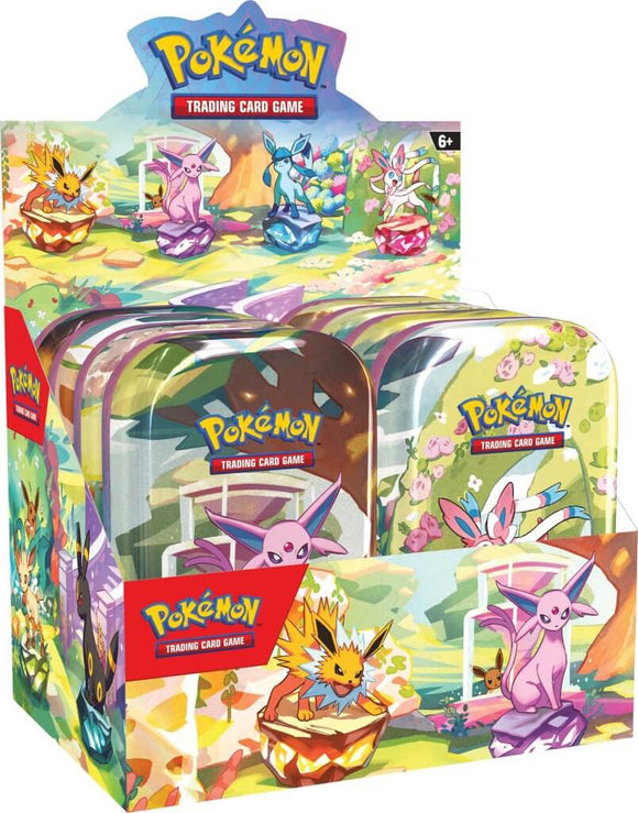 Scarlet & Violet 8.5 Prismatic Evolutions Mini Tin SEALED BOX OF 8 TINS - POKÉMON TCG