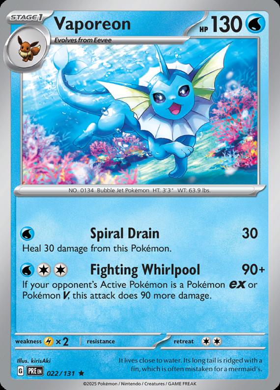 Vaporeon (22/131) Scarlet and Violet Prismatic Evolutions Rare Pokemon Card TCG