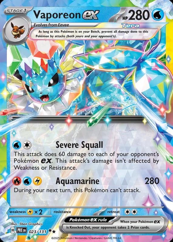 Vaporeon ex (23/131) Scarlet and Violet Prismatic Evolutions Double Rare Pokemon Card TCG