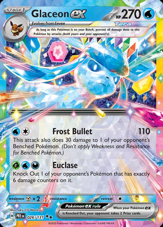 Glaceon ex (26/131) Scarlet and Violet Prismatic Evolutions Double Rare Pokemon Card TCG
