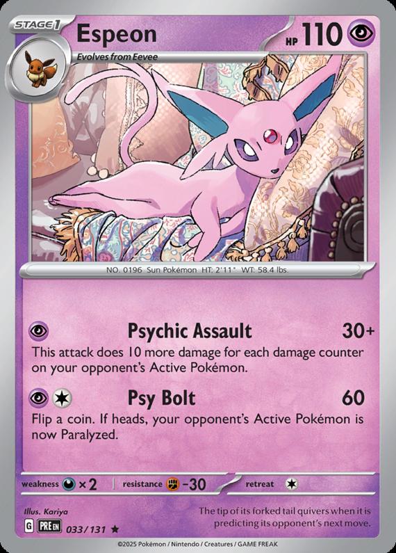 Espeon (33/131) Scarlet and Violet Prismatic Evolutions Rare Pokemon Card TCG