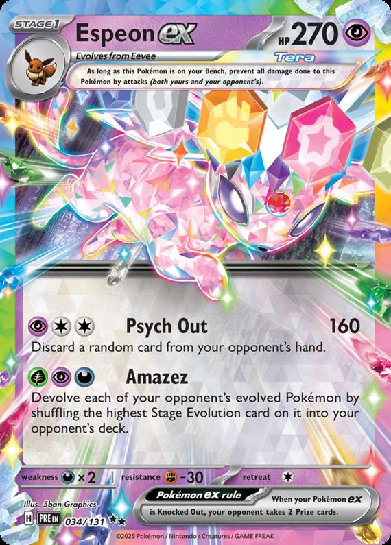 Espeon ex (34/131) Scarlet and Violet Prismatic Evolutions Double Rare Pokemon Card TCG