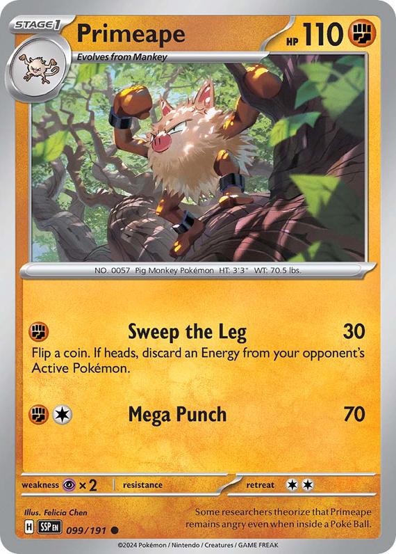 Primeape (99/191) SV Surging Sparks Common Pokemon Card TCG