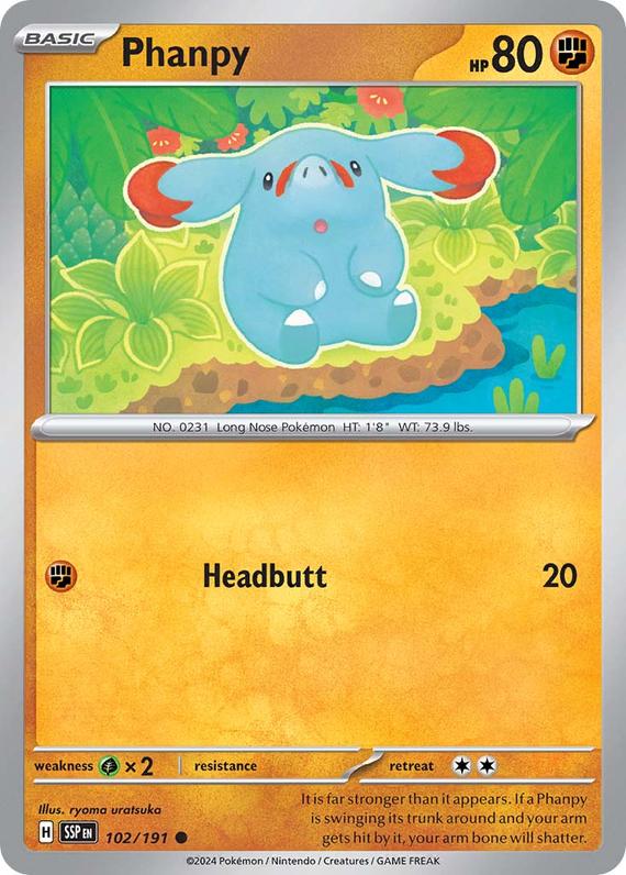 Phanpy (102/191) SV Surging Sparks Common Pokemon Card TCG