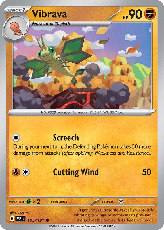 Vibrava (105/191) SV Surging Sparks Common Pokemon Card TCG