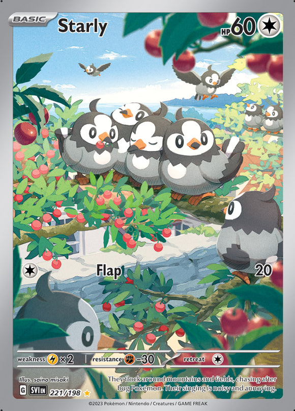 Starly 221/198 SV Scarlet and Violet Base Set Full Art Illustration Ra Kawaii Collector Starly 221/198 SV Scarlet and Violet Base Set Full Art Illustration Ra Kawaii Collector
