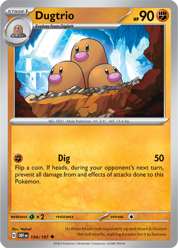 Dugtrio 104/197 SV Obsidian Flames Uncommon Pokemon Card TCG Near Mint