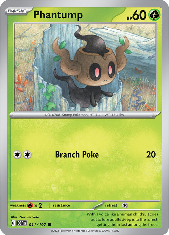 Phantump 011/197 SV Obsidian Flames Common Pokemon Card TCG Near Mint