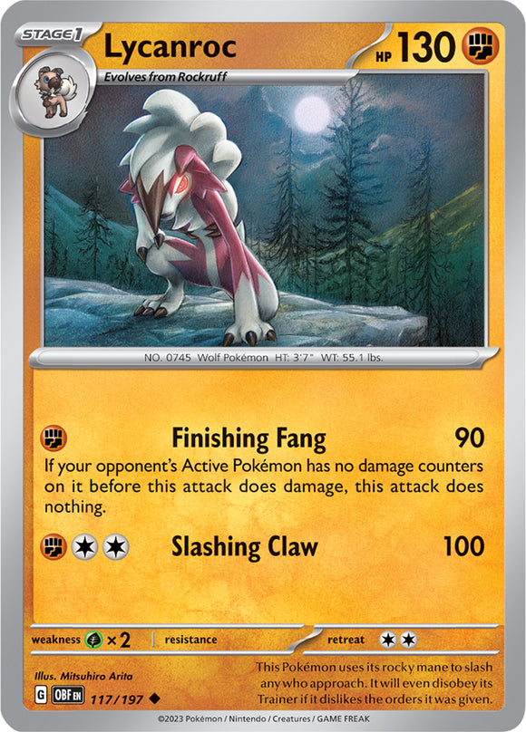 Lycanroc 117/197 SV Obsidian Flames Uncommon Pokemon Card TCG Near Mint