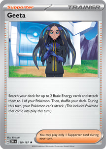 Geeta 188/197 SV Obsidian Flames SV Paldea Evolved Holo Rare Trainer Pokemon Card TCG Near Mint