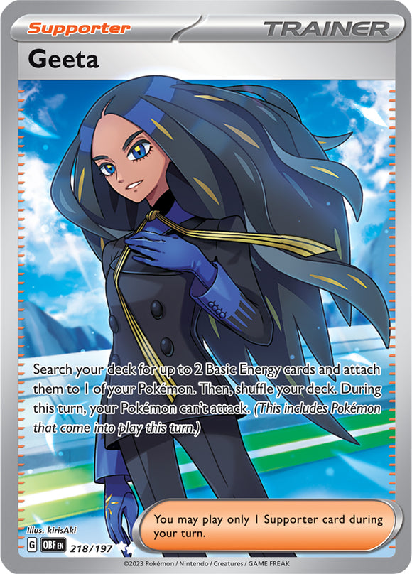 Geeta 218/197 SV Obsidian Flames Full Art Ultra Rare Pokemon Card TCG Near Mint