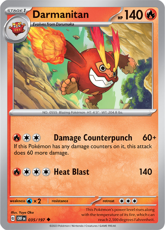 Darmanitan 035/197 SV Obsidian Flames Uncommon Pokemon Card TCG Near Mint