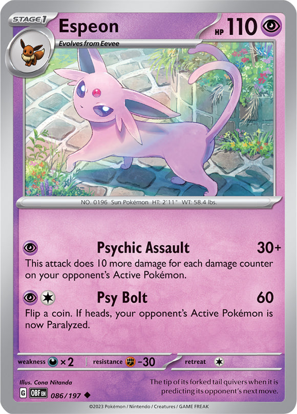 Espeon 086/197 SV Obsidian Flames Uncommon Pokemon Card TCG Near Mint