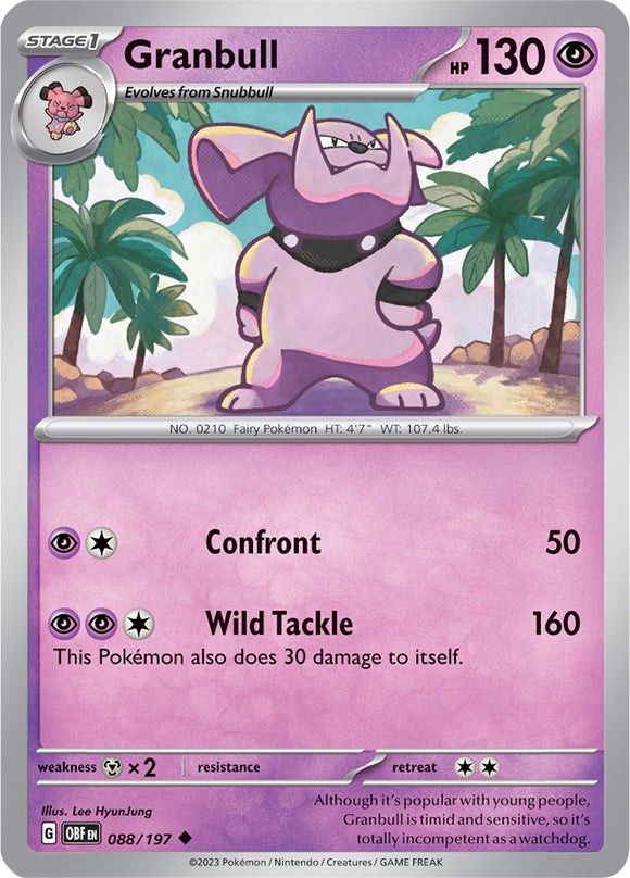 Granbull 088/197 SV Obsidian Flames Uncommon Pokemon Card TCG Near Mint