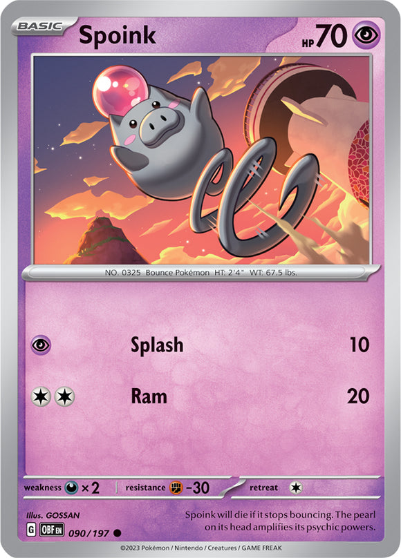 Spoink 090/197 SV Obsidian Flames Common Pokemon Card TCG Near Mint