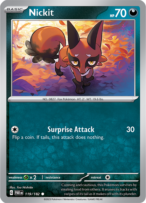 Nickit 119/182 SV Paradox Rift Common Pokemon Card TCG Near Mint