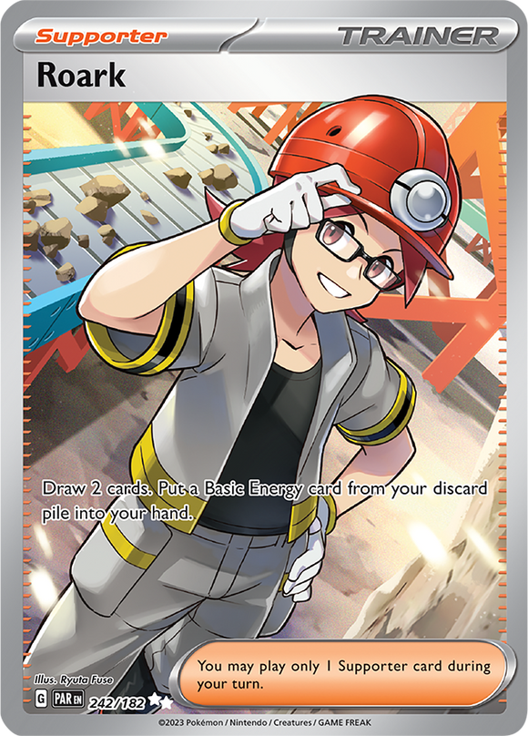 Roark 242/182 SV Paradox Rift Full Art Trainer Ultra Rare Pokemon Card TCG Near Mint