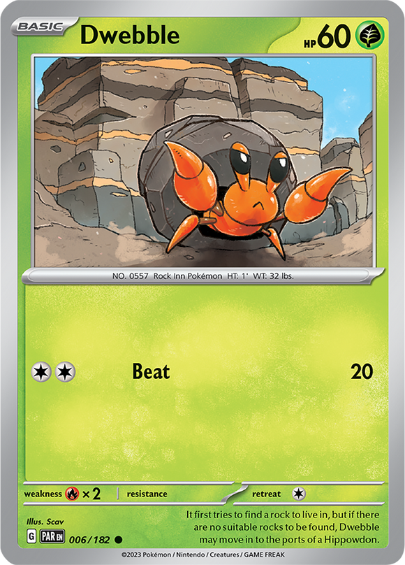 Dwebble 006/182 SV Paradox Rift Common Pokemon Card TCG Near Mint