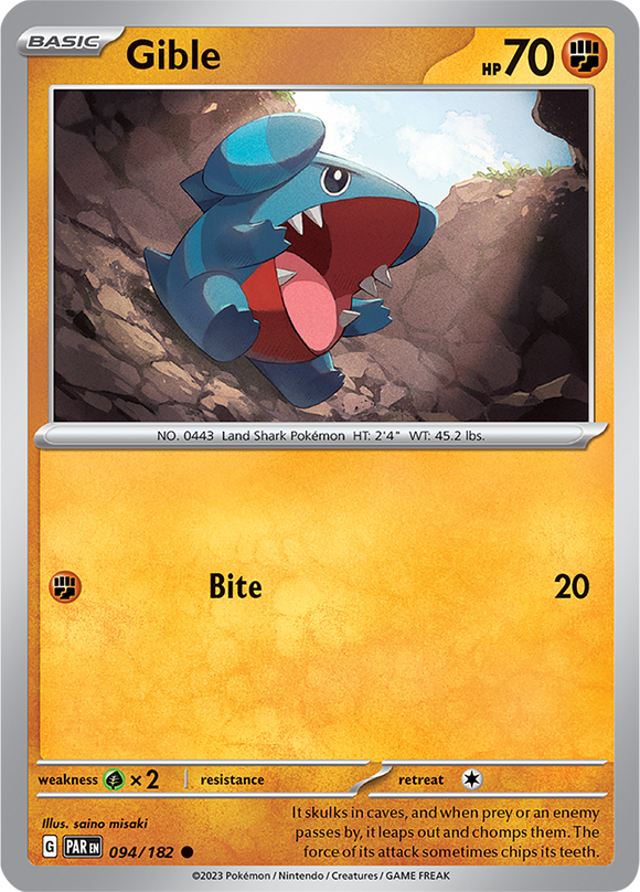 Gible 094/182 SV Paradox Rift Common Pokemon Card TCG Near Mint