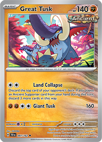Great Tusk 097/162 SV Temporal Forces Uncommon Pokemon Card TCG Near Mint