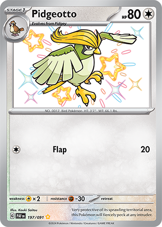 Pidgeotto 197/091 SV Paldean Fates Shiny Rare Pokemon Card TCG Near Mint