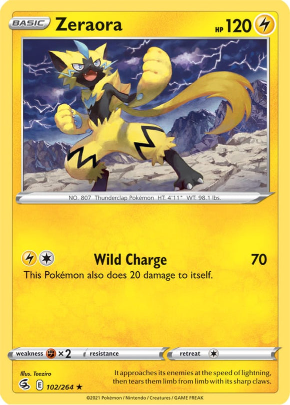 Zeraora 102/264 SWSH Fusion Strike Rare Pokemon Card TCG Near Mint