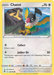 Chatot 129/189 SWSH Astral Radiance Common Pokemon Card TCG Near Mint