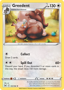 Greedent 151/196 SWSH Lost Origin Rare Pokemon Card TCG Near Mint